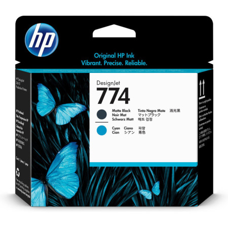 HP 774 Matte Black & Cyan Printhead (P2W01A) — Cap de