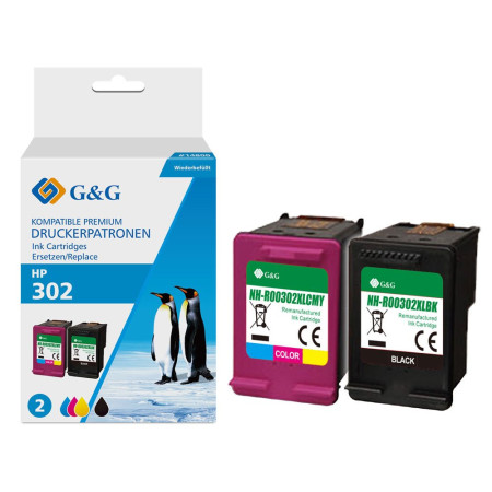 Pachet cartuse premium G&G HP 302XL (F6U68AE, F6U67AE)
